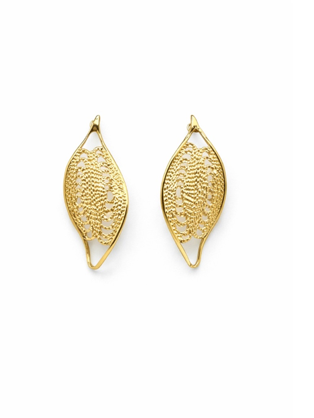 Vintage Trifari Gold Tone Leaf Filigree Earrings Openwork Lace Pierced Earrings